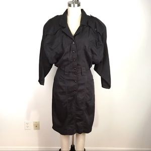 Vintage 80's Black Denim Long Sleeve Dress Size S